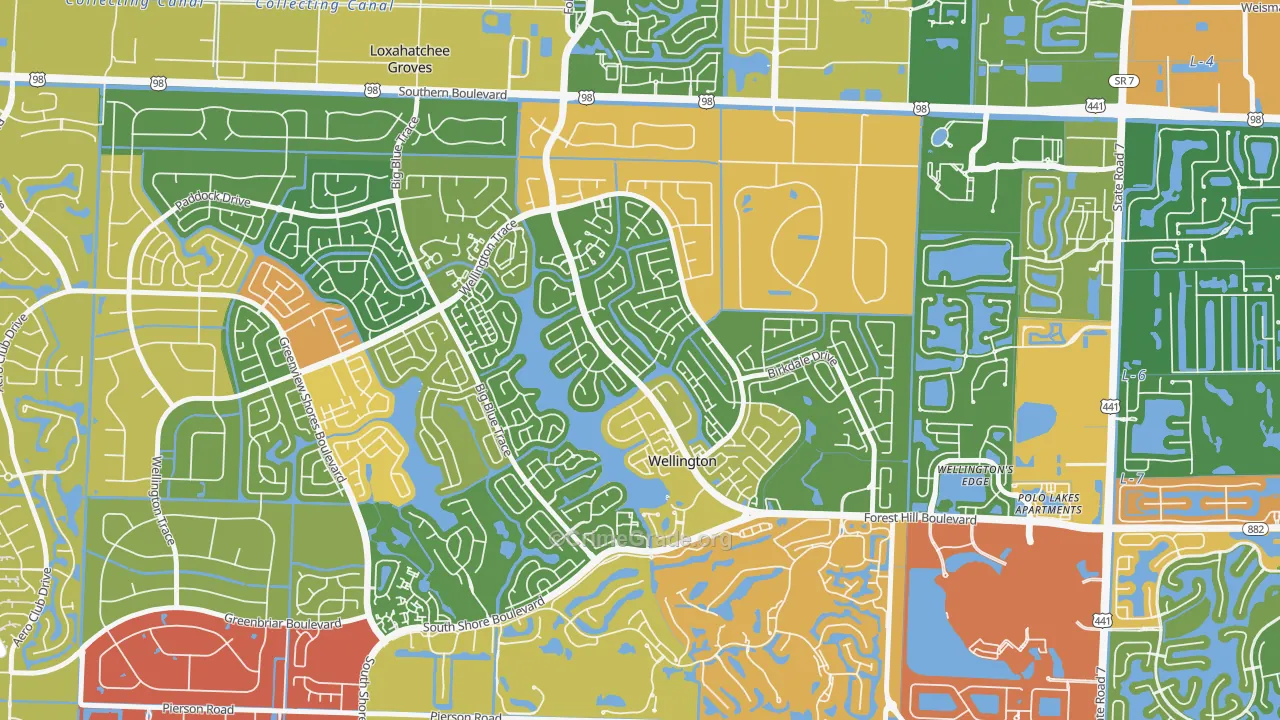 South Shore of Wellington, Wellington, FL Map of Robbery Rates