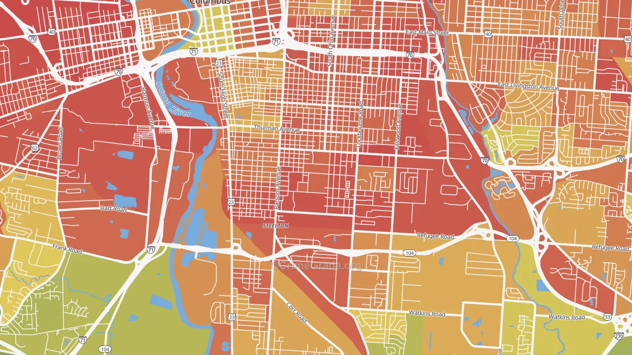 South Side, Columbus, OH Map of Robbery Rates