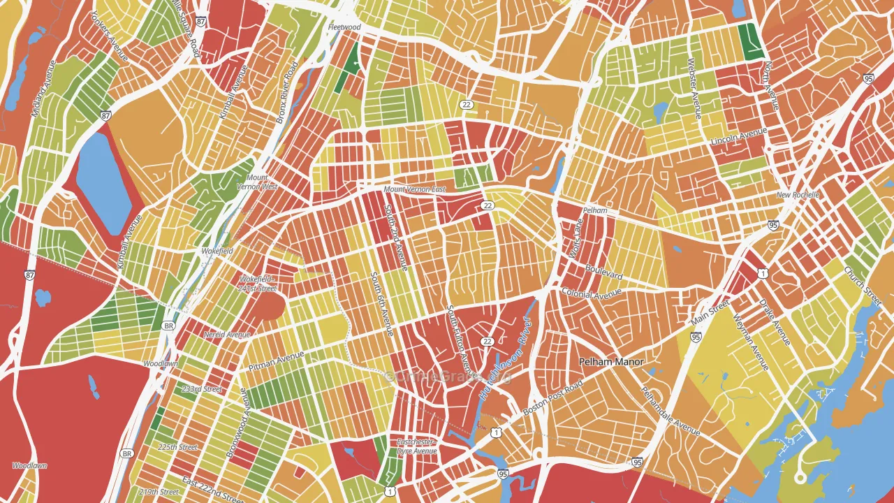 South Side, Mount Vernon, NY Map of Robbery Rates