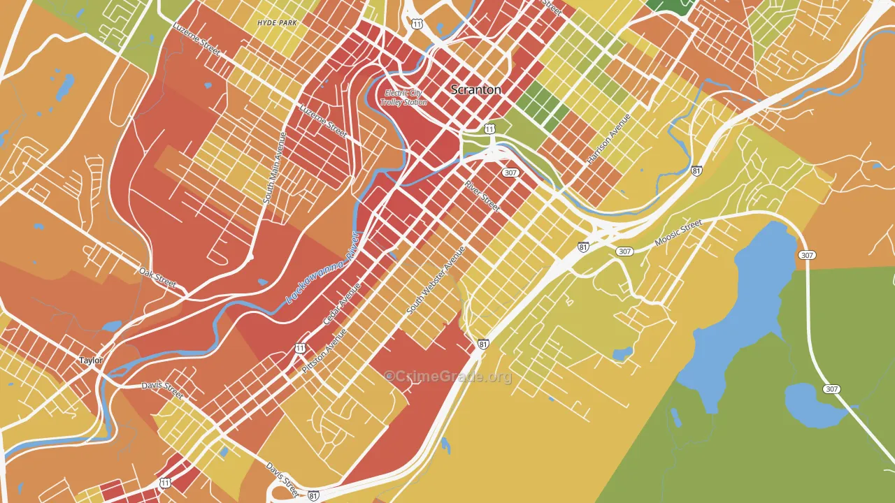 South Side, Scranton, PA Map of Robbery Rates
