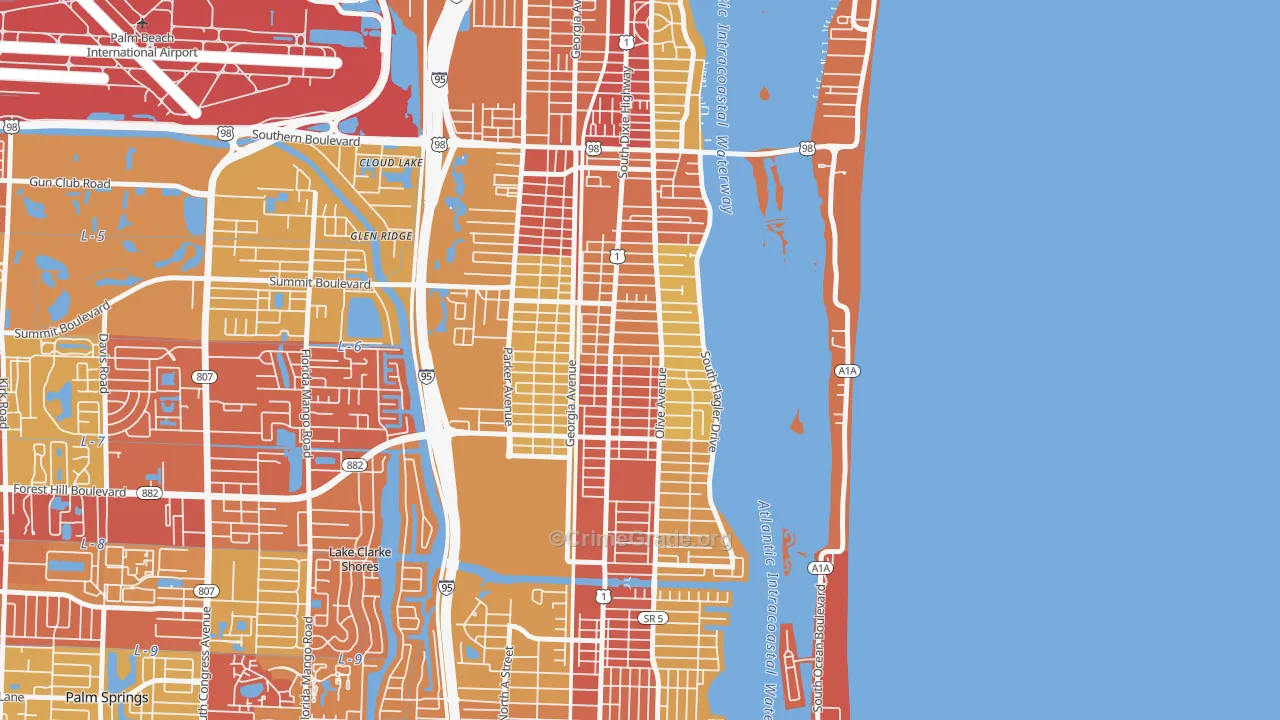 South Side, West Palm Beach, FL Map of Robbery Rates