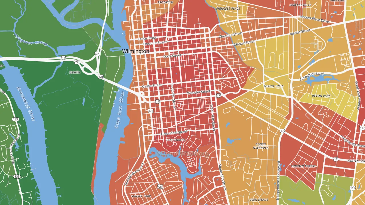 South Side, Wilmington, NC Map of Robbery Rates