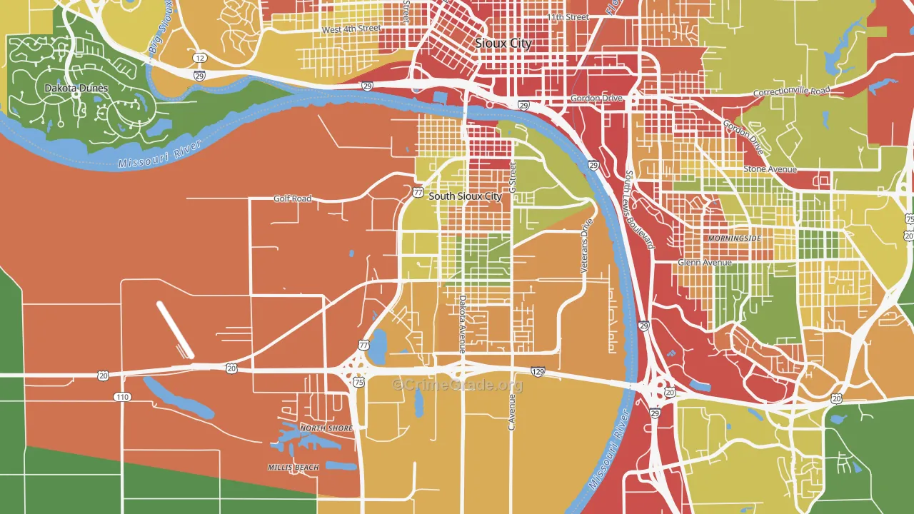 South Sioux City, NE Map of Robbery Rates