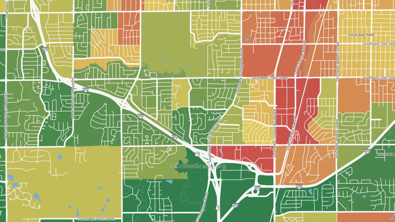 South Southeast 1, Topeka, KS Map of Robbery Rates