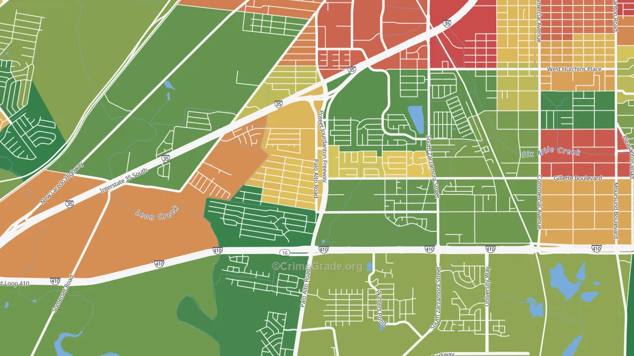 South Southwest, San Antonio, TX Map of Robbery Rates