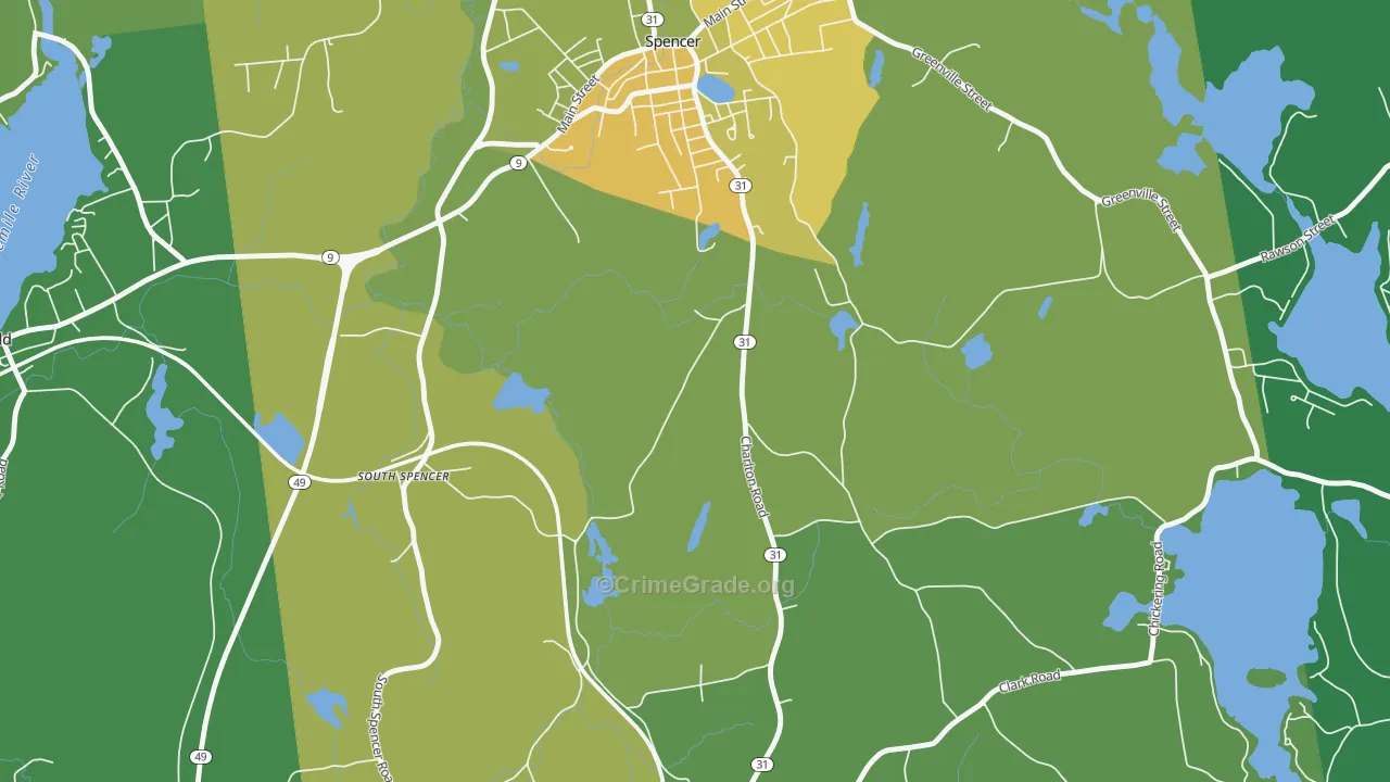 South Spencer, MA Map of Robbery Rates