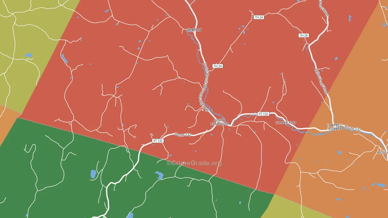 South Strafford, VT Map of Robbery Rates