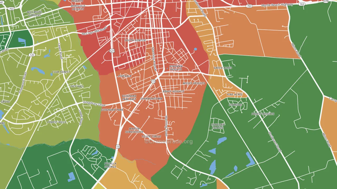 South Sumter, SC Map of Robbery Rates