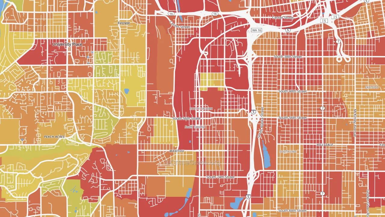 South Tacoma, Tacoma, WA Map of Robbery Rates