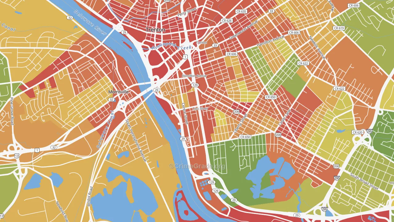 South Trenton, Trenton, NJ Map of Robbery Rates