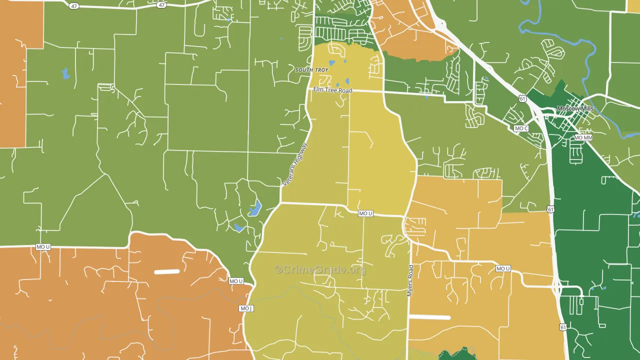 South Troy, MO Map of Robbery Rates