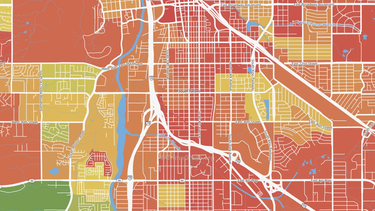 South Tucson, AZ Map of Robbery Rates