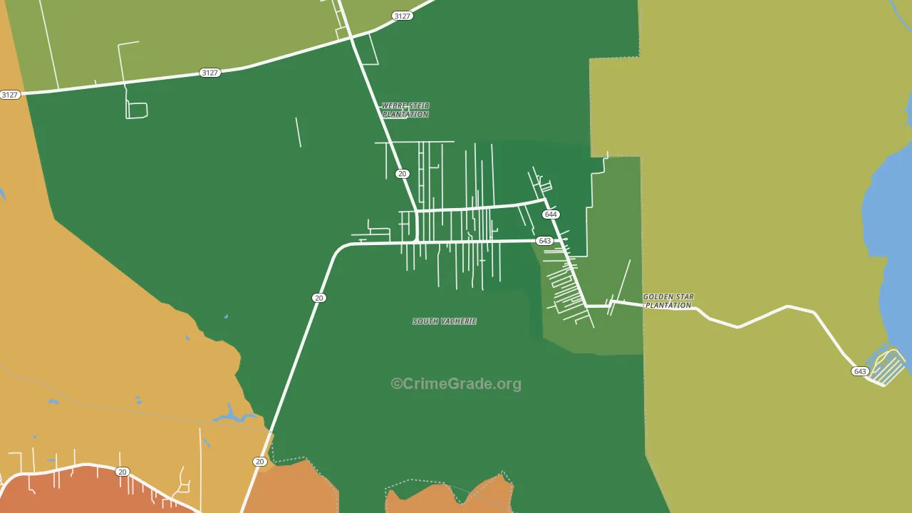 South Vacherie, LA Map of Robbery Rates