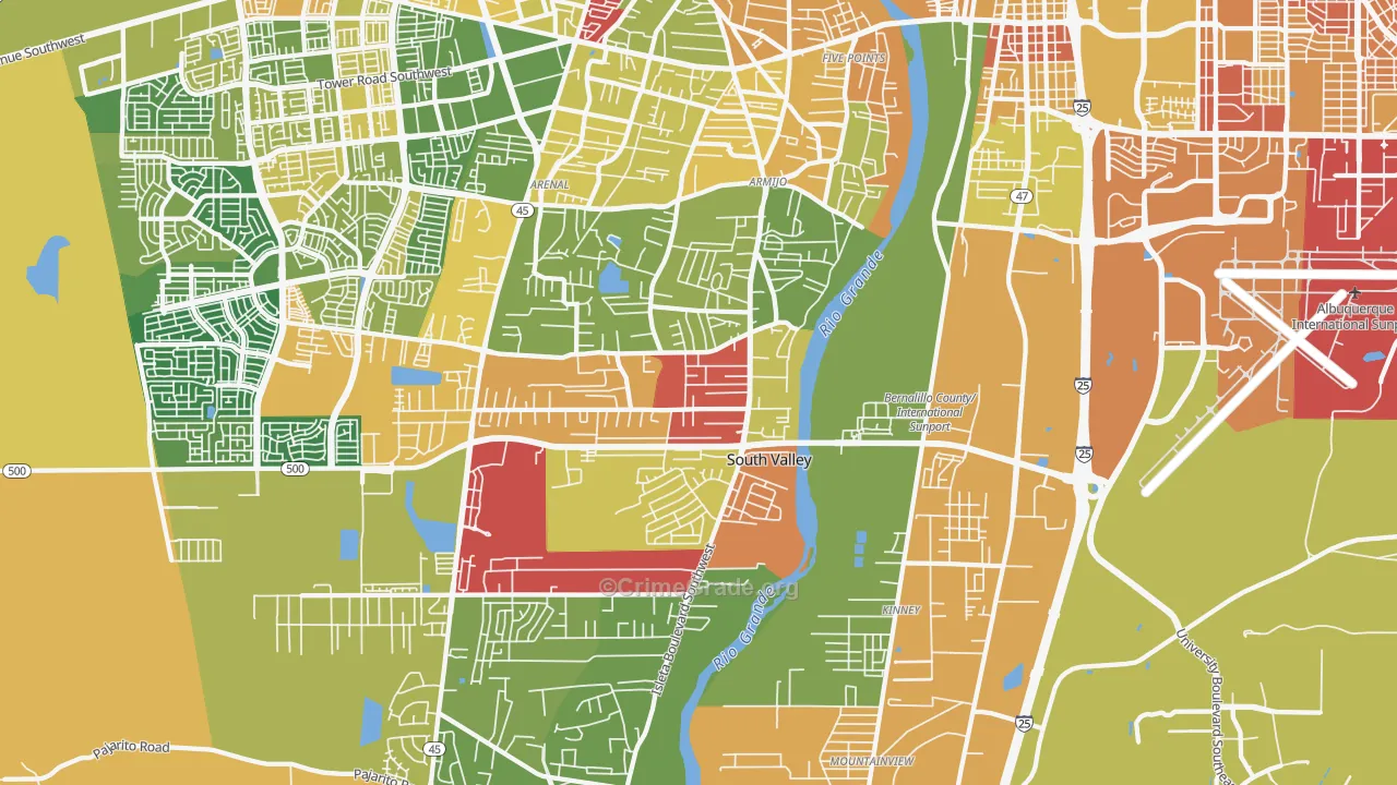 South Valley, NM Map of Robbery Rates