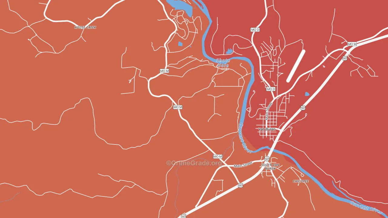 South Van Buren, MO Map of Robbery Rates