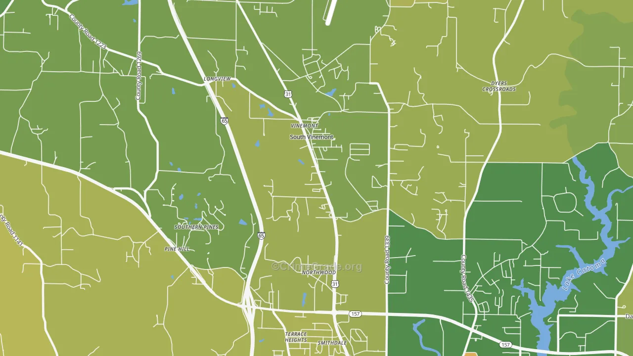 South Vinemont, AL Map of Robbery Rates
