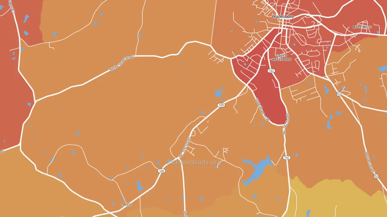 South Wadesboro, NC Map of Robbery Rates