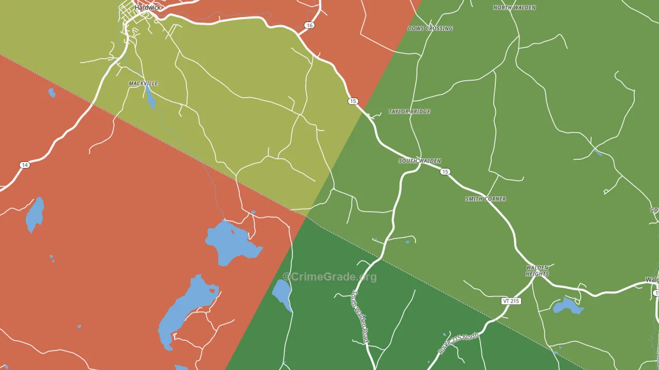 South Walden, VT Map of Robbery Rates