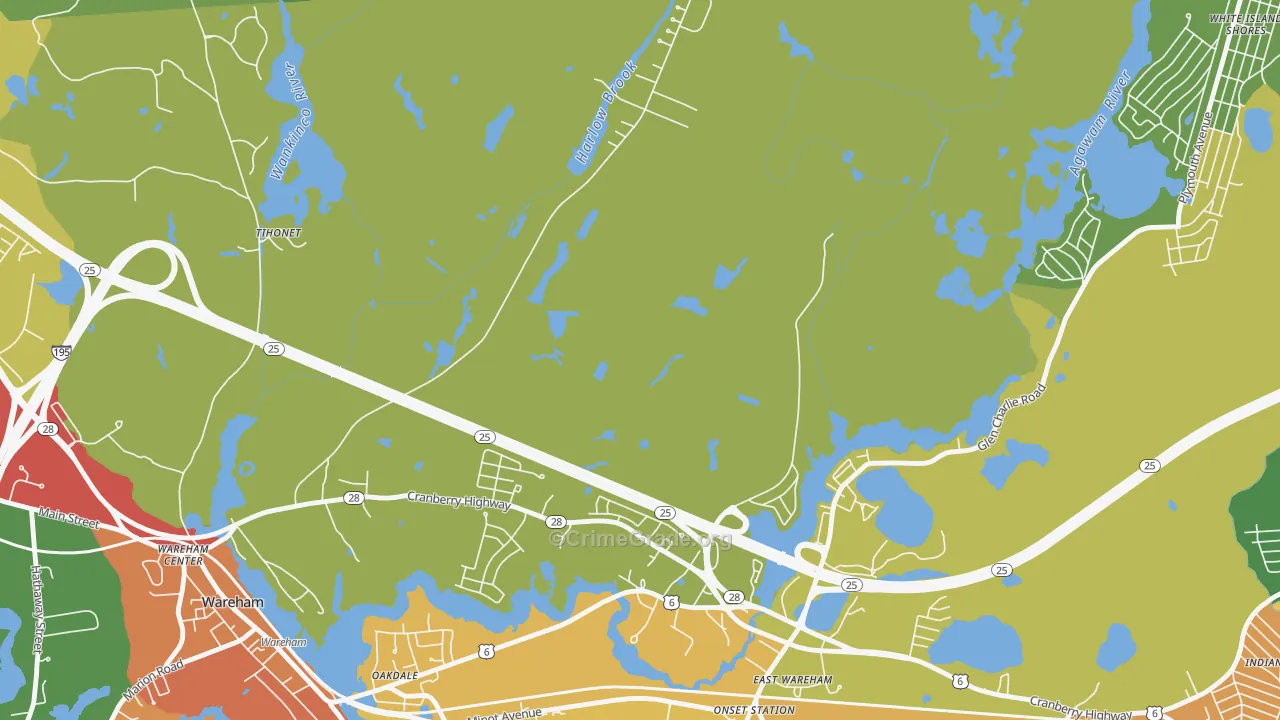 South Wareham, MA Map of Robbery Rates