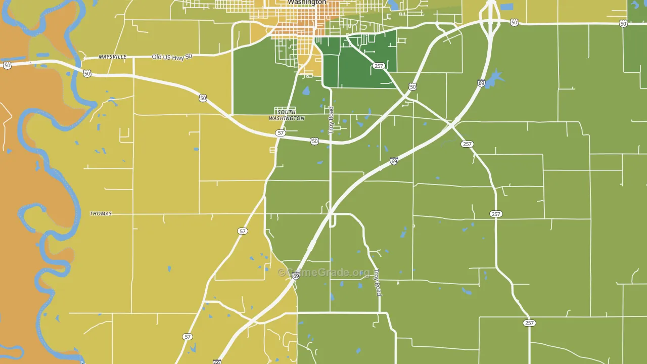 South Washington, IN Map of Robbery Rates