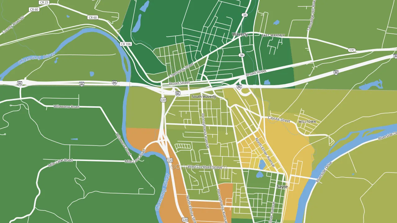 South Waverly, PA Map of Robbery Rates