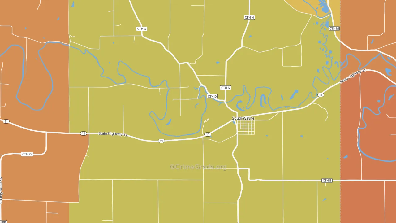 South Wayne, WI Map of Robbery Rates