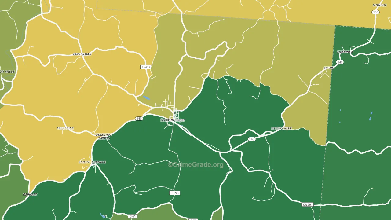 South Webster, OH Map of Robbery Rates