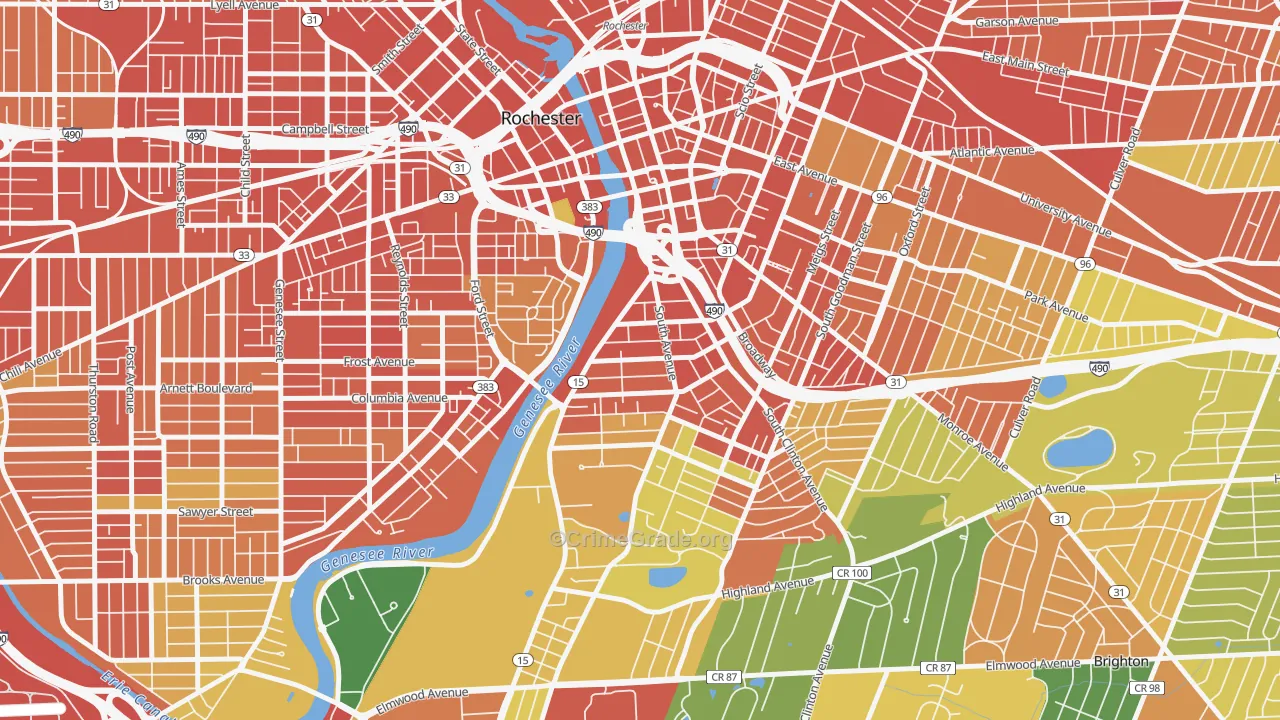 South Wedge, Rochester, NY Map of Robbery Rates