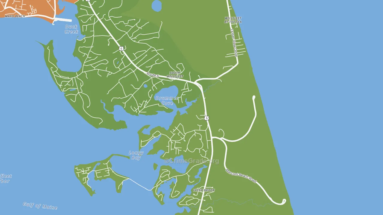 South Wellfleet, MA Map of Robbery Rates