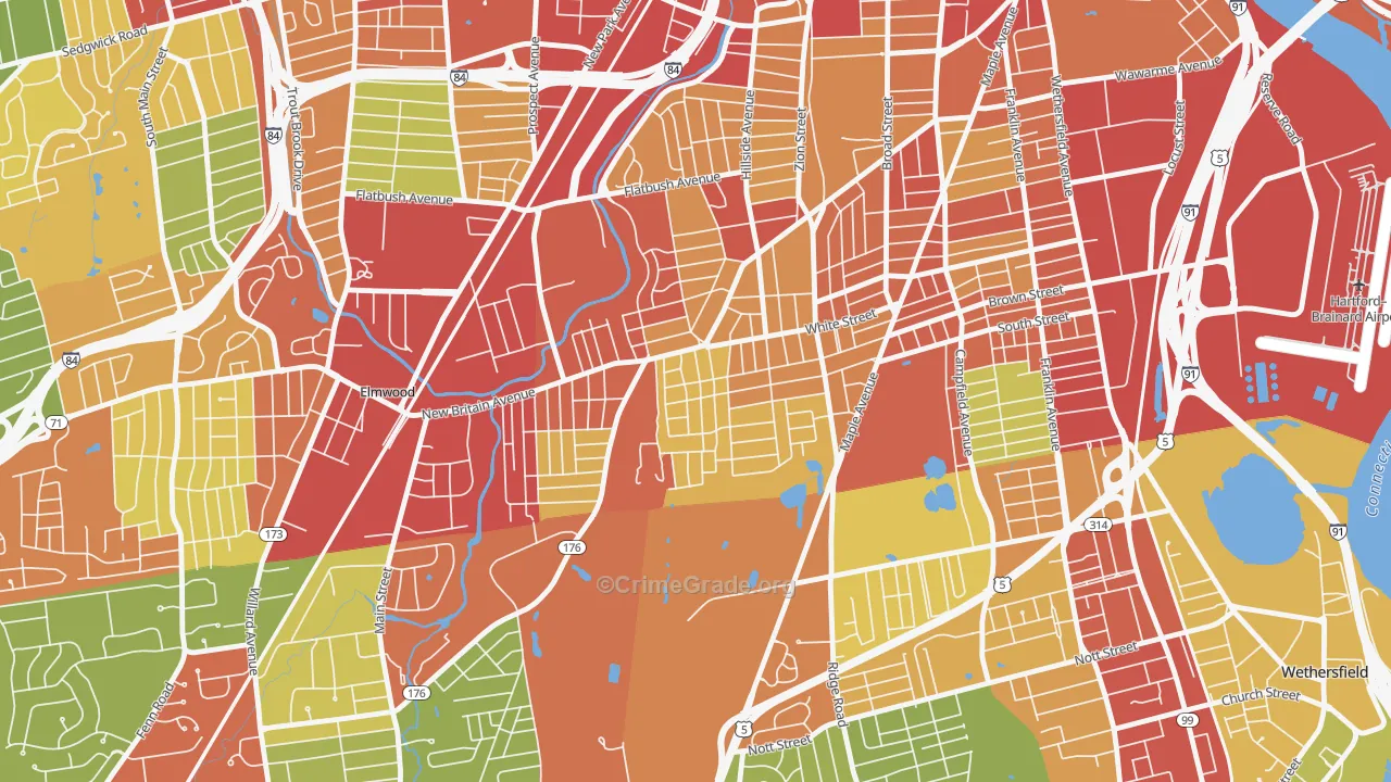 South West, Hartford, CT Map of Robbery Rates