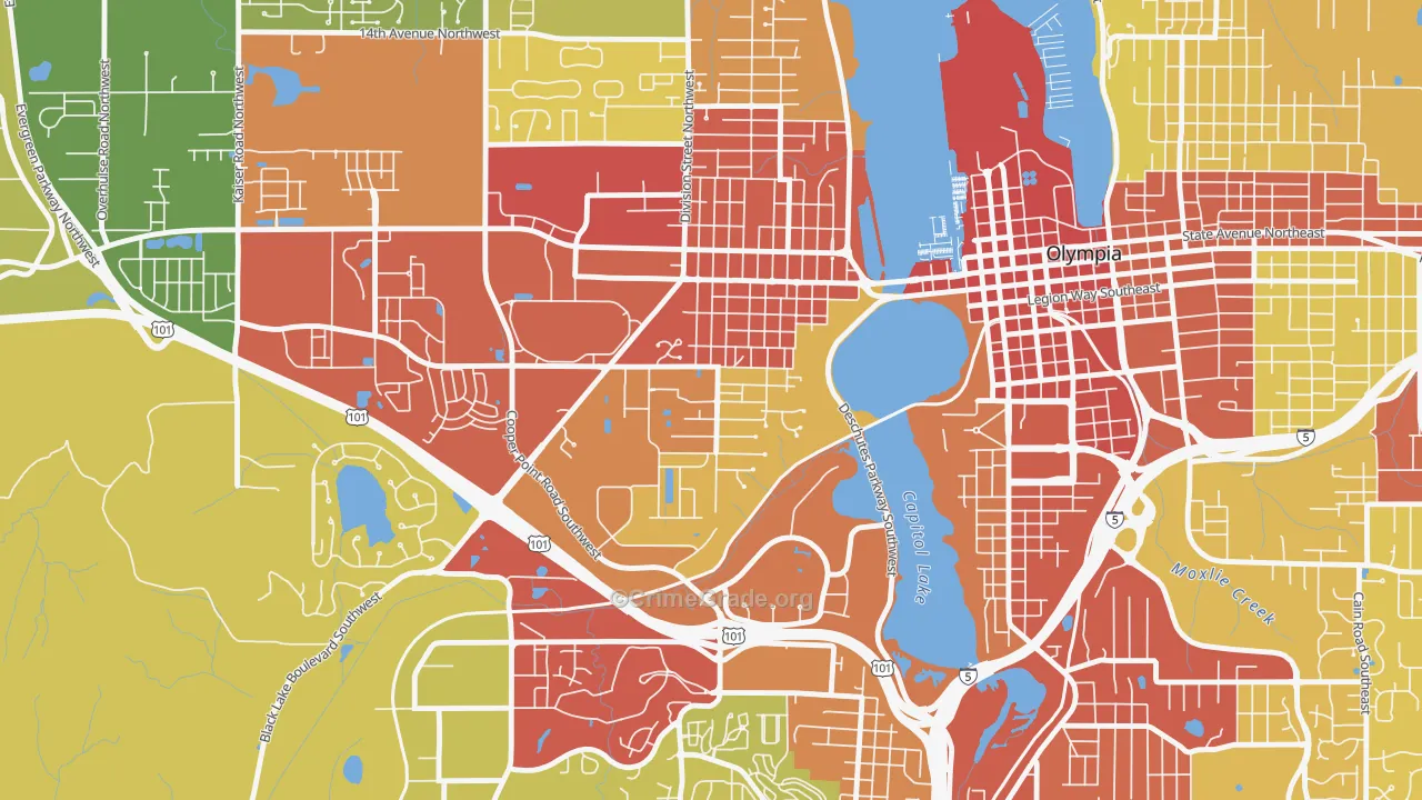 South Westside, Olympia, WA Map of Robbery Rates