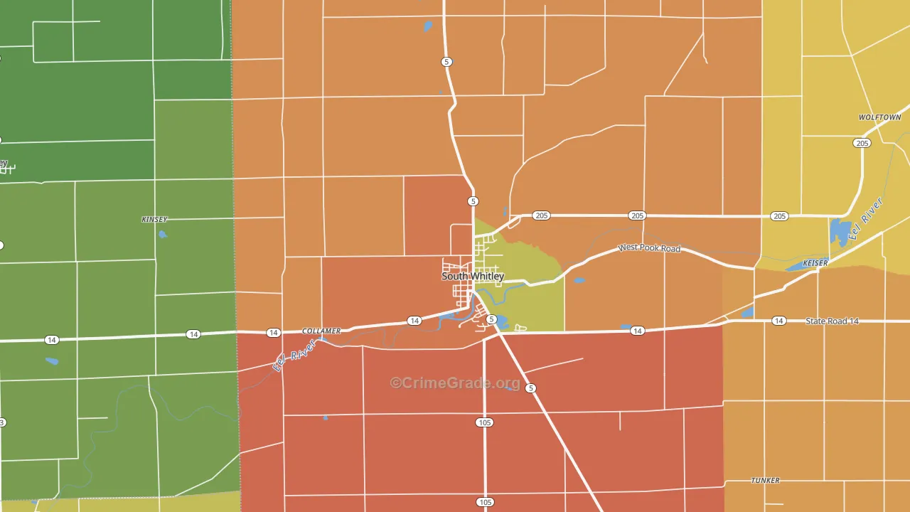 South Whitley, IN Map of Robbery Rates