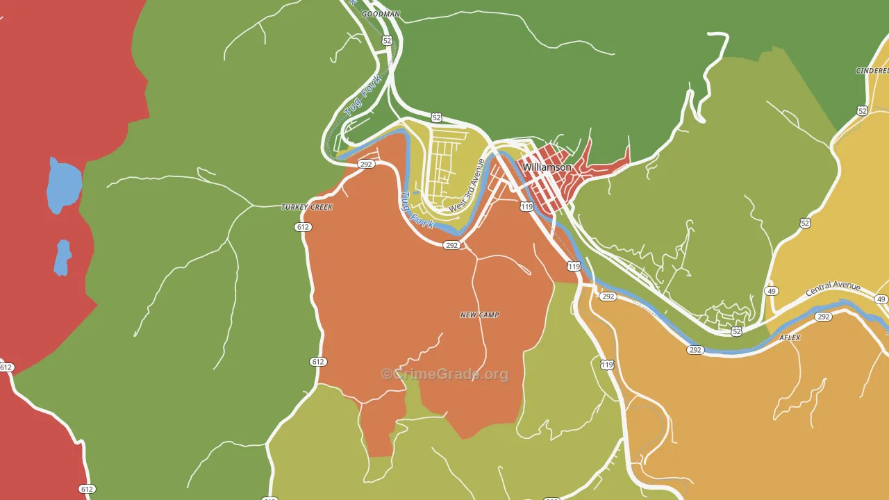 South Williamson, KY Map of Robbery Rates