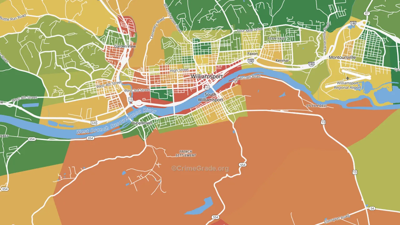 South Williamsport, PA Map of Robbery Rates