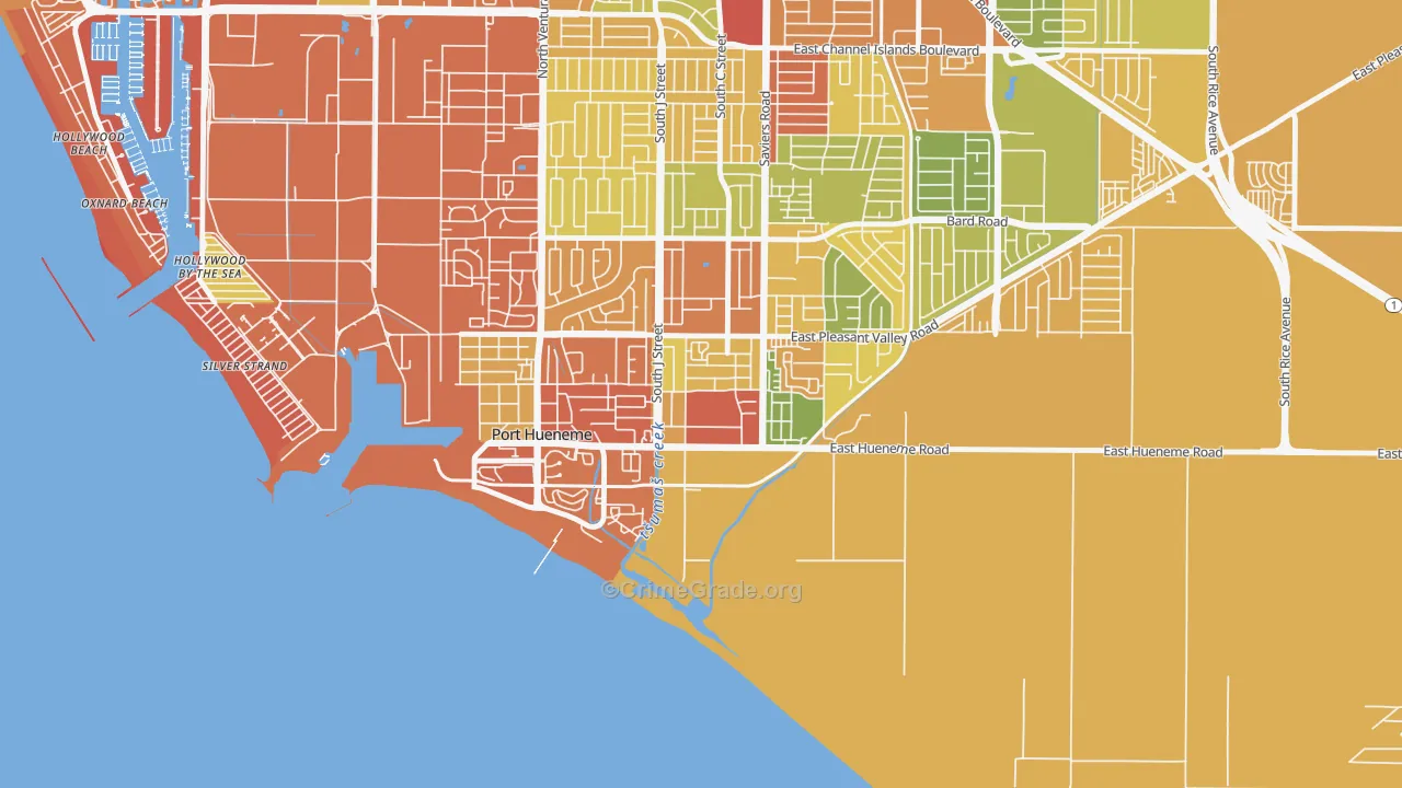 South Winds, Oxnard, CA Map of Robbery Rates