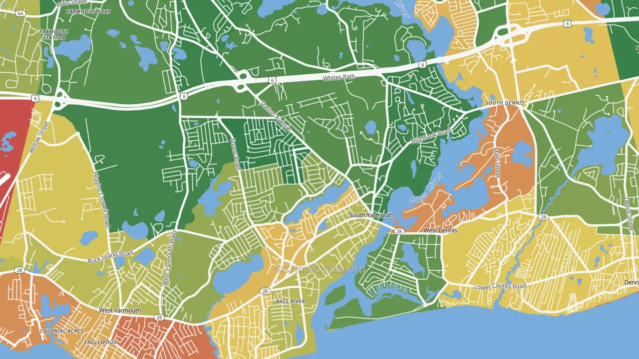 South Yarmouth, MA Map of Robbery Rates