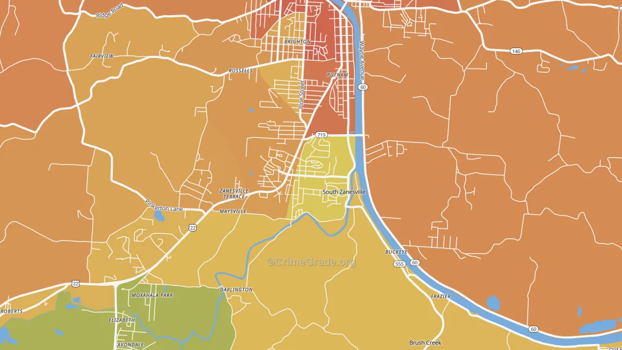South Zanesville, OH Map of Robbery Rates