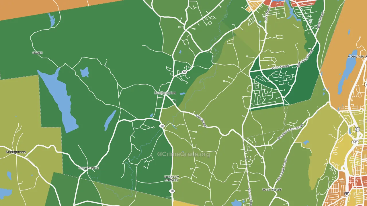 Southampton, MA Map of Robbery Rates