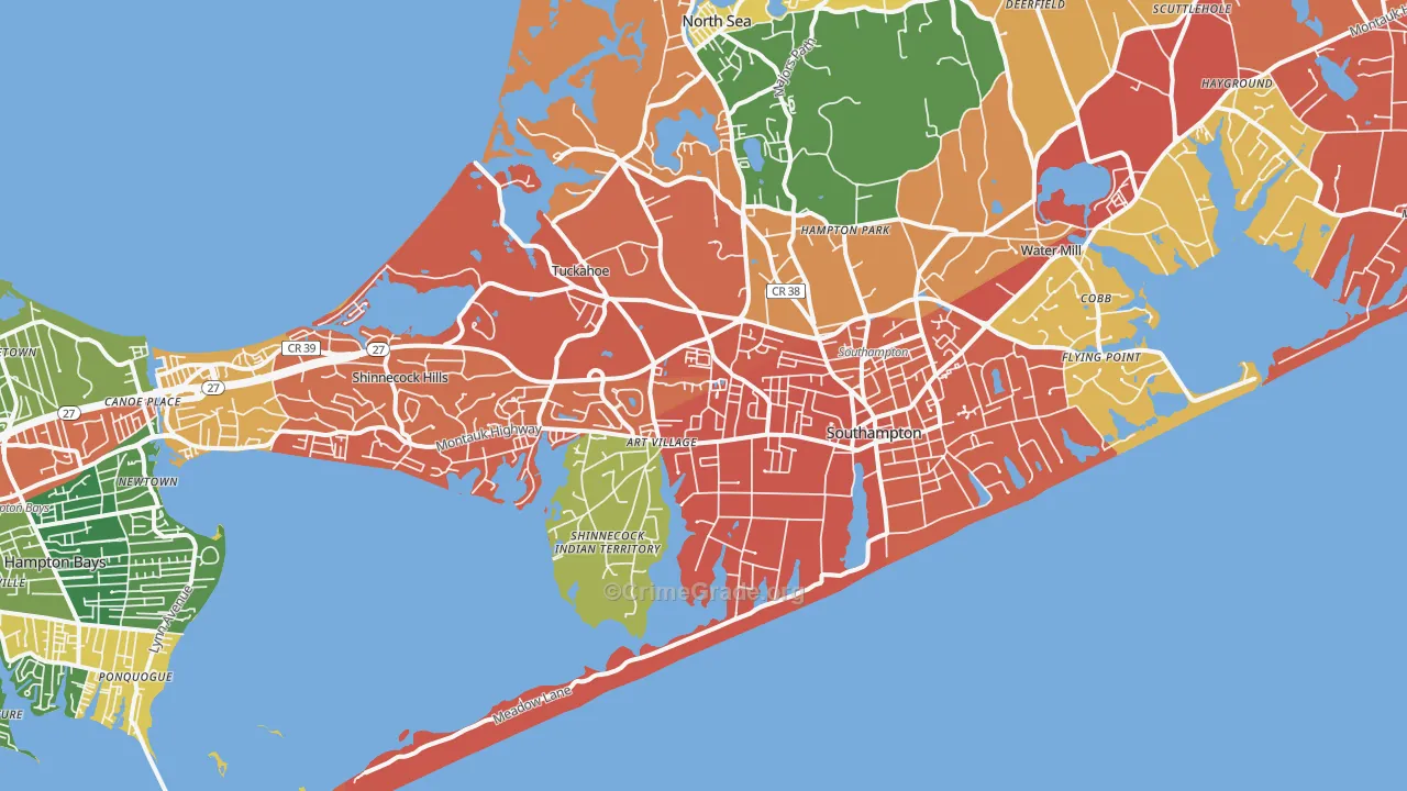 Southampton, NY Map of Robbery Rates