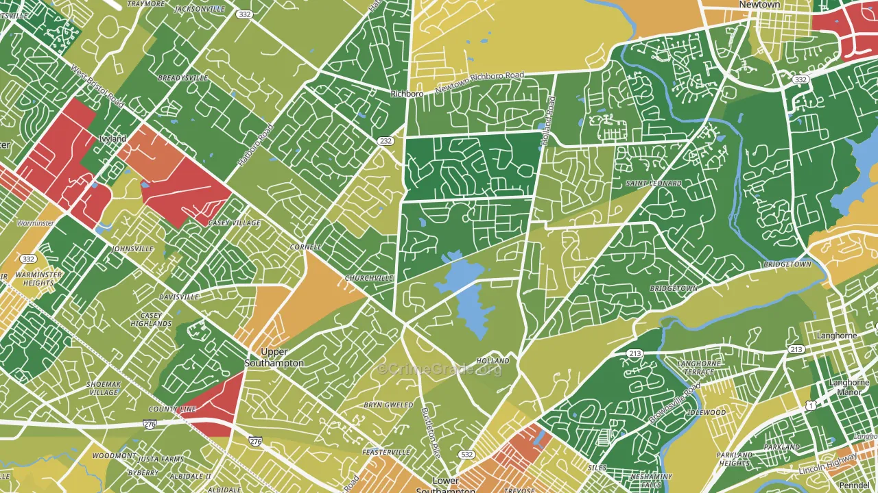 Southampton, PA Map of Robbery Rates