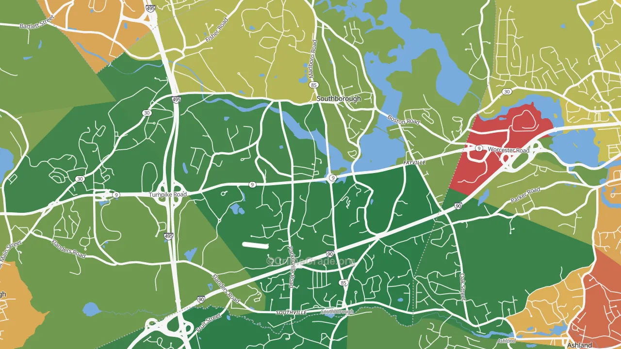Southborough, MA Map of Robbery Rates