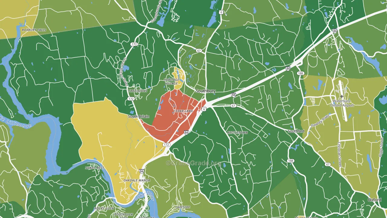 Southbury, CT Map of Robbery Rates