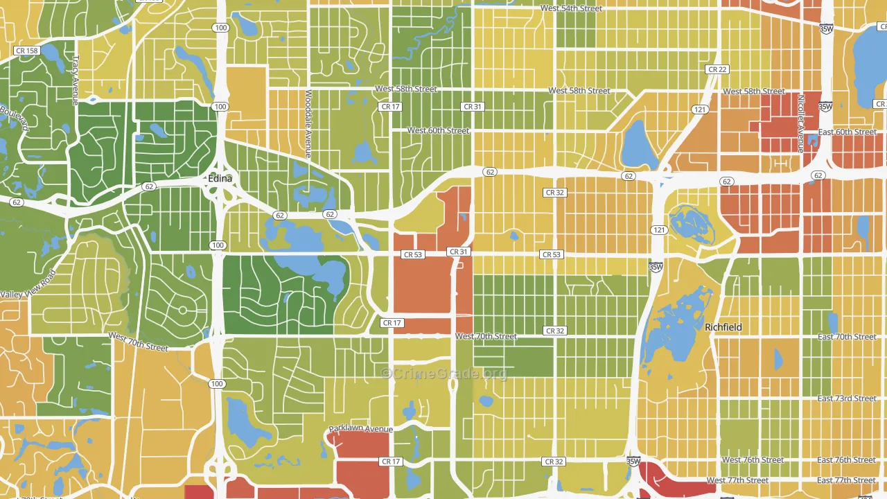 Southdale, Edina, MN Map of Robbery Rates