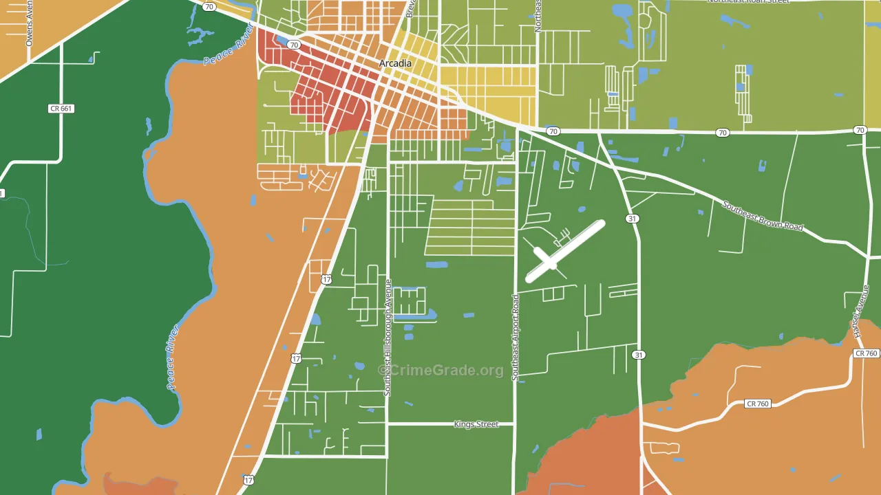 Southeast Arcadia, FL Map of Robbery Rates