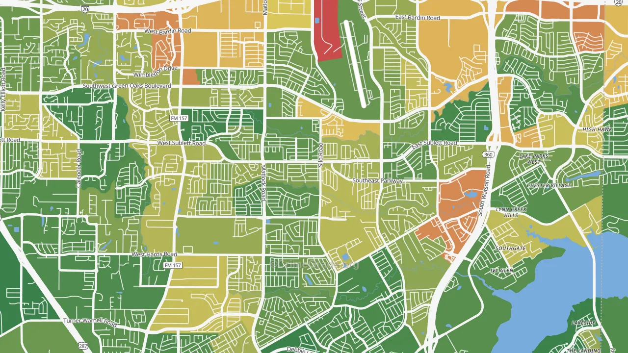 Southeast Arlington, Arlington, TX Map of Robbery Rates