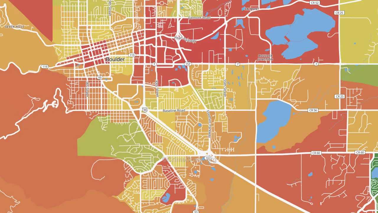 Southeast Boulder, Boulder, CO Map of Robbery Rates