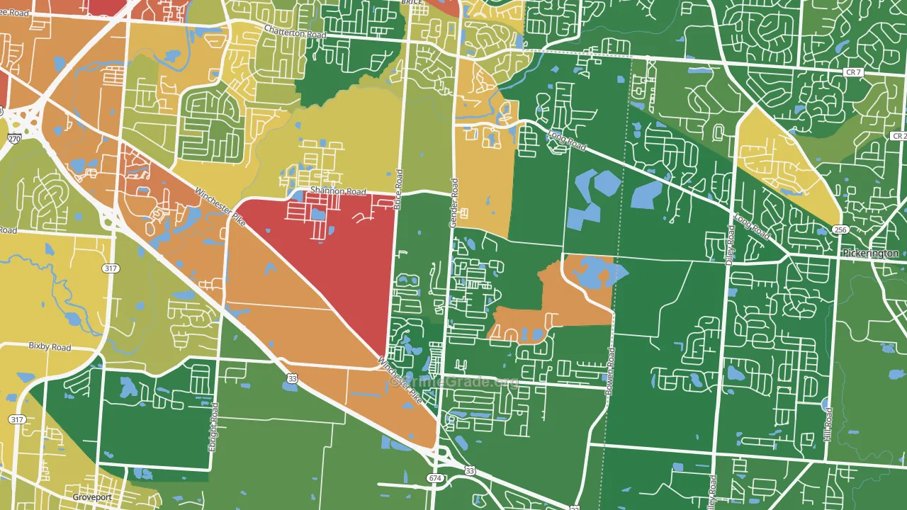 Southeast, Canal Winchester, OH Map of Robbery Rates