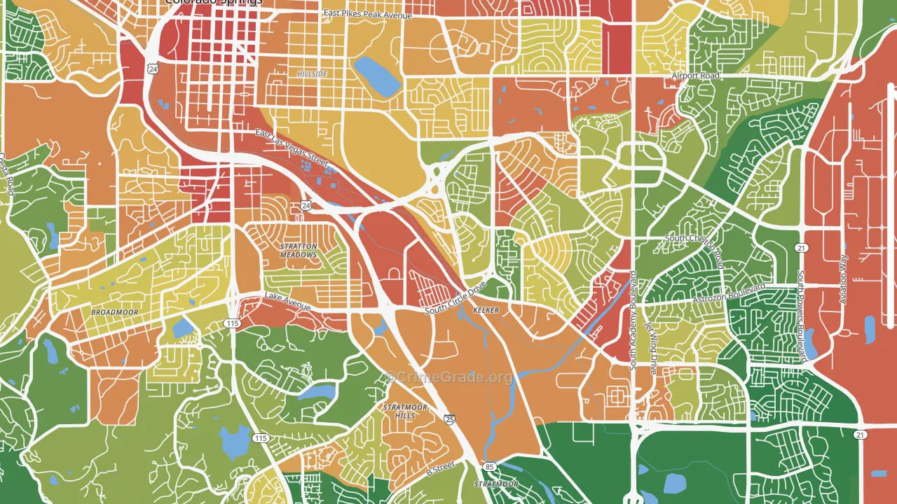 Southeast Colorado Springs, Colorado Springs, CO Map of Robbery Rates