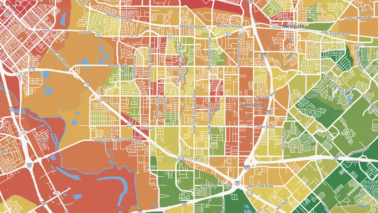 Southeast Dallas, Dallas, TX Map of Robbery Rates
