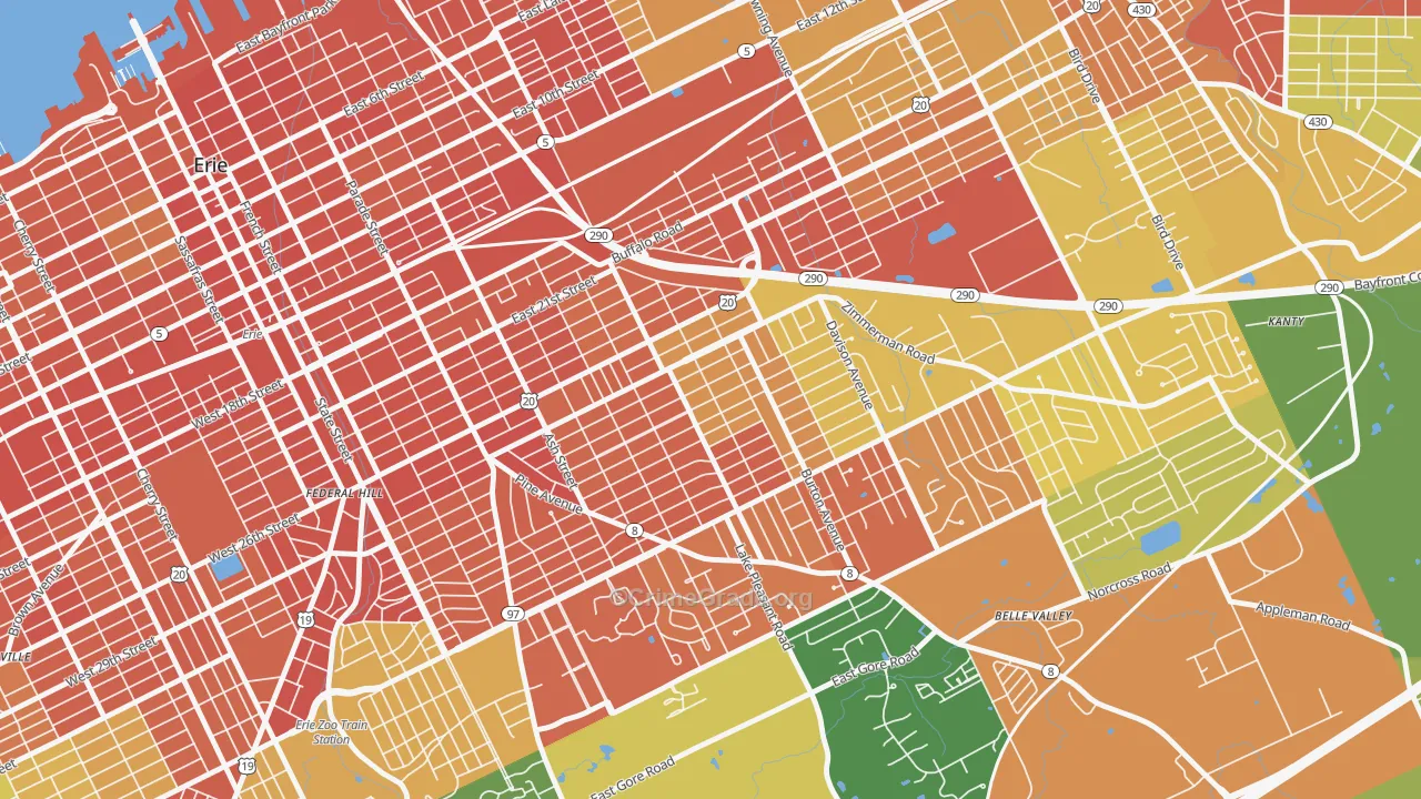 Southeast Erie, Erie, PA Map of Robbery Rates